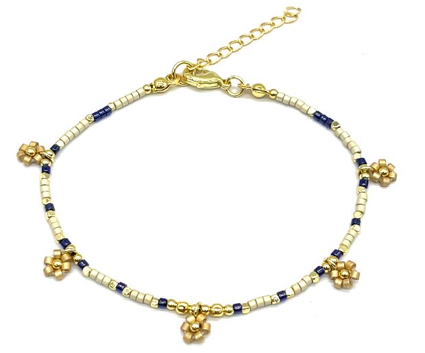 GOLD FLOWERS DB RICE BEADS BRACELET