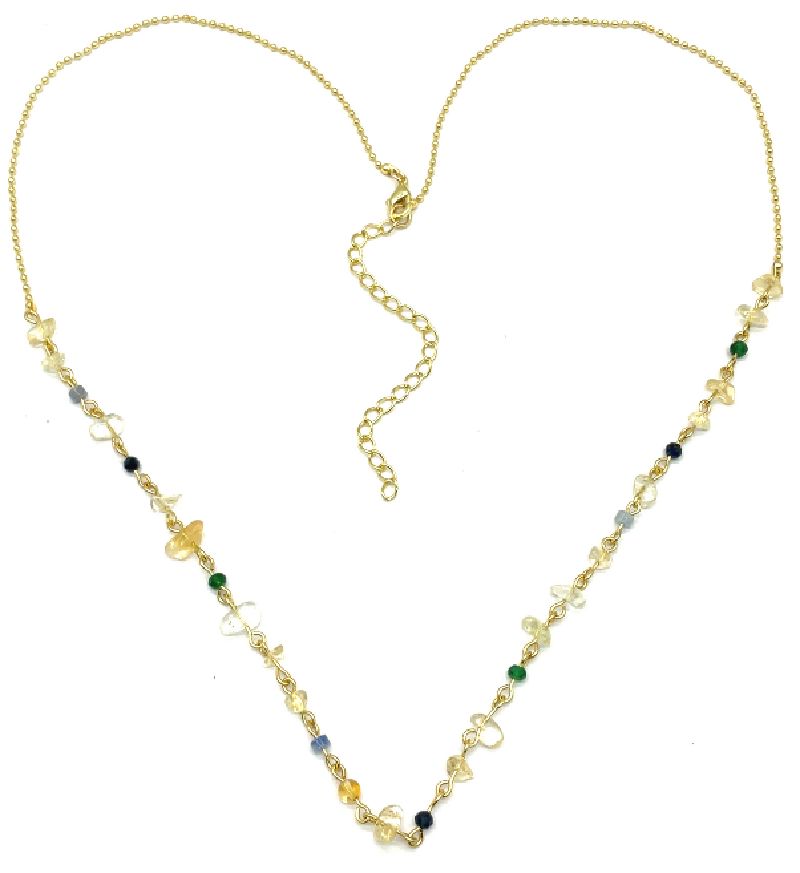CITRINE CRUSHED STONES BOBBLE CHAIN NECKLACE 