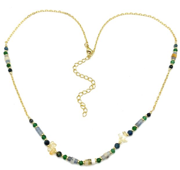 BLUE DOTS A245 4DC CUT CORNER 0 CHAIN NECKLACE