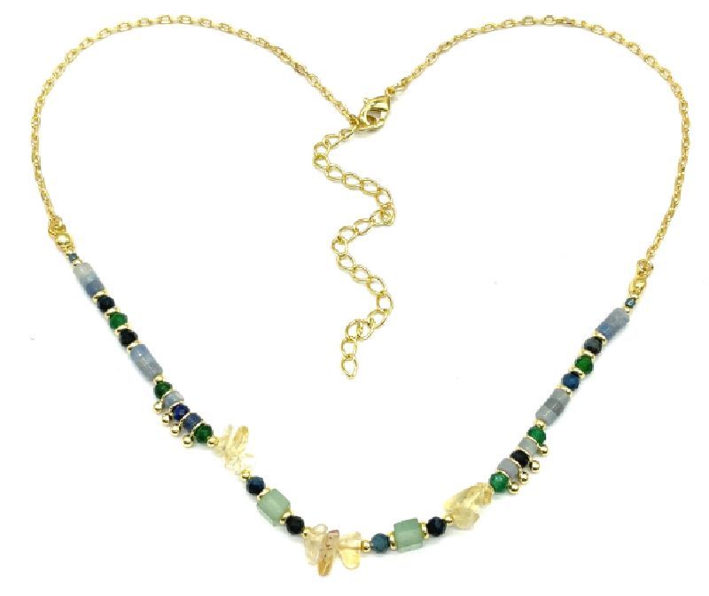 BLUE DOT ROUND PLATES COPPER TUBE BEADS NECKALCE 