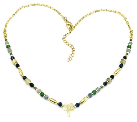 BLUE TIGEREYES COPPER RICE BEADS NECKLACE 