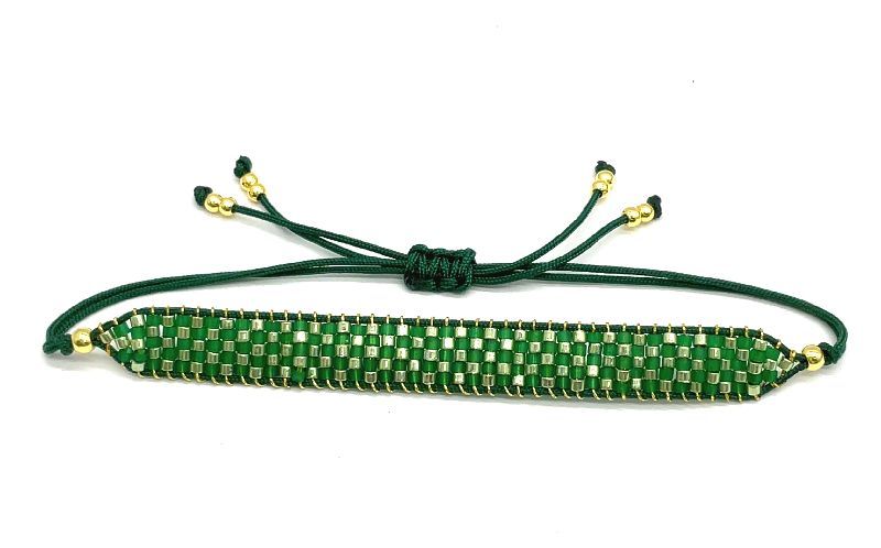 GREEN JAPANESE RICE BEADS WOVEN BRACELET