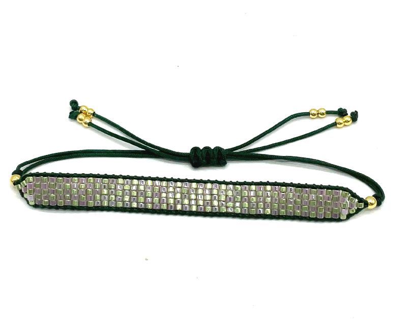 LIGHT PURPLE AND GREEN DB BEADS WOVEN BRACELET 