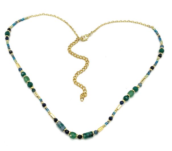 BLUE TIGEREYE JAPANESE RICE BEADS NECKALCE
