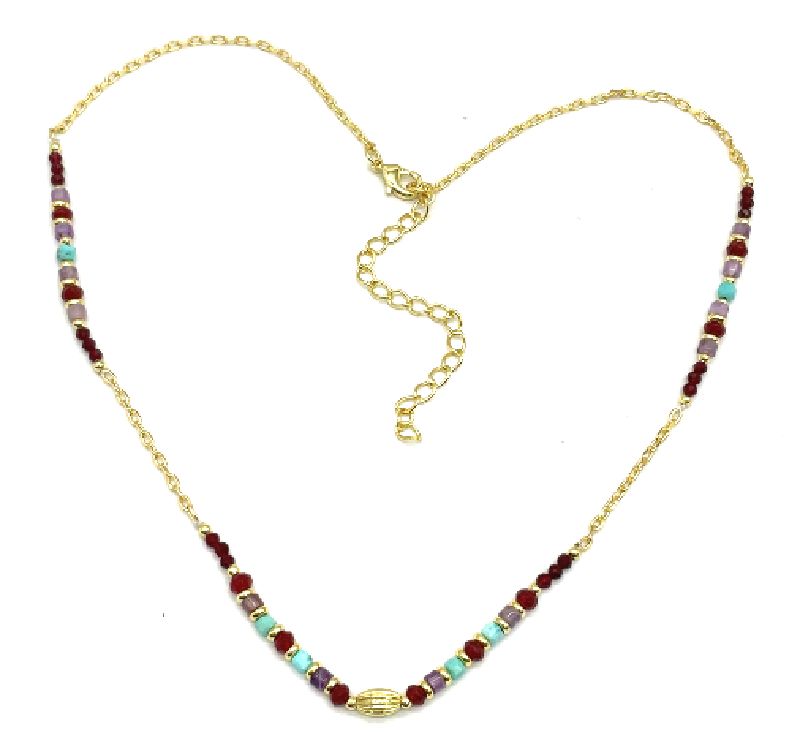 GARNETS COPPER PATTERNED BEAD CHAIN NECKLACE