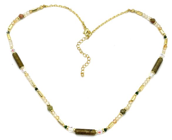YELLOW GLITTERING CYLINDRICAL STONE NECKLACE