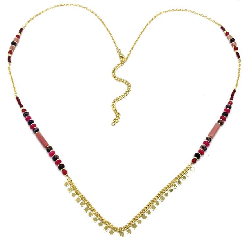 RED WOOD SQUARE SHEET CHAIN NECKLACE 