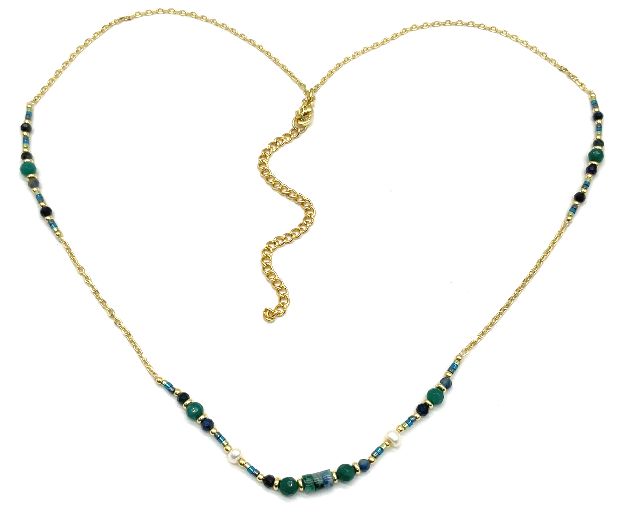 GREEN RICE BEADS CUT CORNER 0 CHAIN NECKLACE