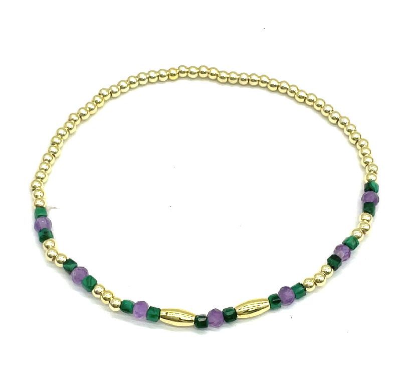 MALACHITES AMETHYSTS SOLID COPPER BEAD BRACELET
