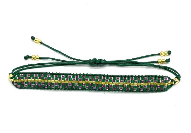 GREEN, GOLD, PURPLE DB RICE BEADS WOVEN BRACELET