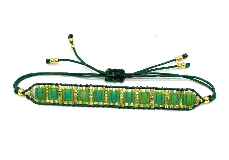 GREEN TIRA BEADS WOVEN BRACELET
