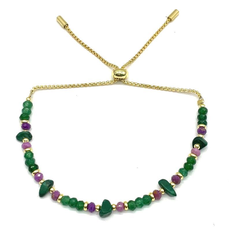 MALACHITE CRUSHED STONE ROUND CHAIN BRACELET