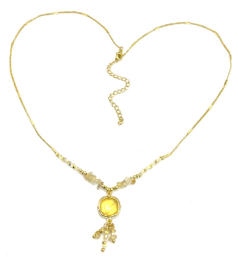 GOLDEN QUARTZ STONE PENDANT NECKLACE