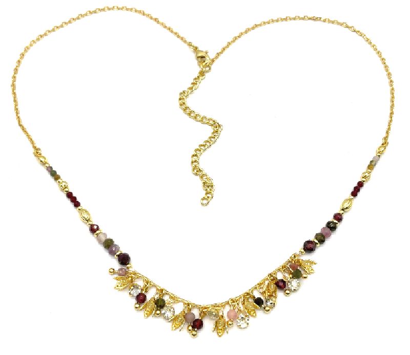 COLORED TOURMALINES FLOWER ZIRCON CHAIN NECKLACE