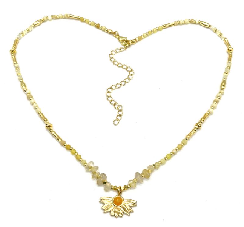 YELLOW ROUND LOTUS PENDANT NECKLACE