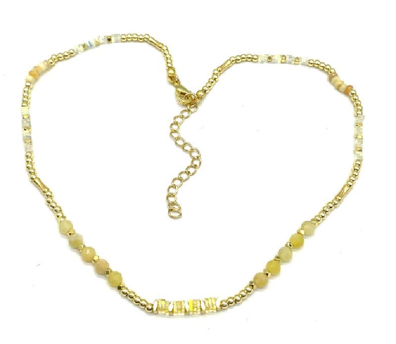 YELLOW AGATES SOLID COPPER BEADS NECKLACE 