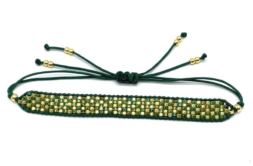 GREEN JAPANESE RICE BEADS WOVEN BRACELET