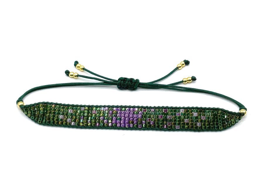 GREEN AND PURPLE DB BEADS WOVEN BRACELET 