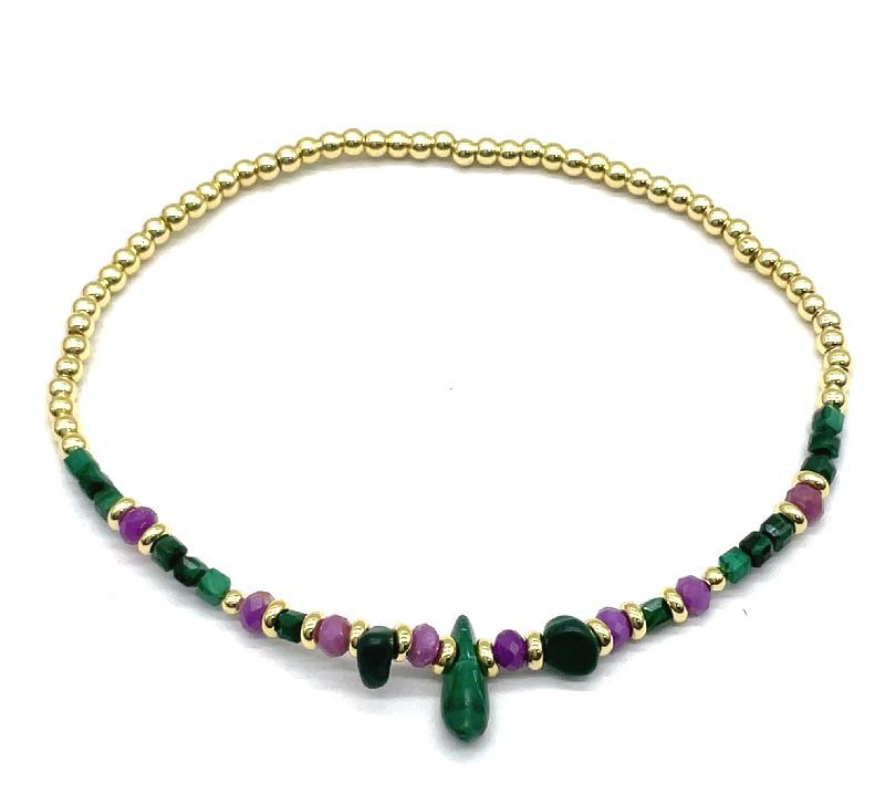 MALACHITES SOLID COPPER BEADS BRACELET