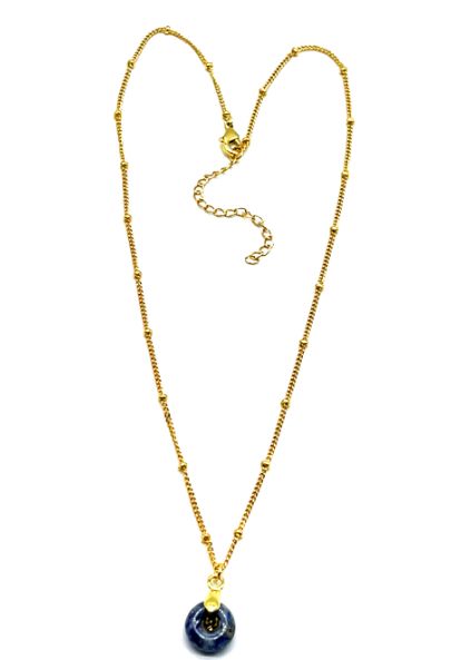 BLUE DOT STONE ABACUS BEAD PENDANT NECKLACE