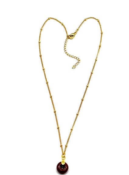 RED STONE ABACUS BEAD PENDANT NECKLACE