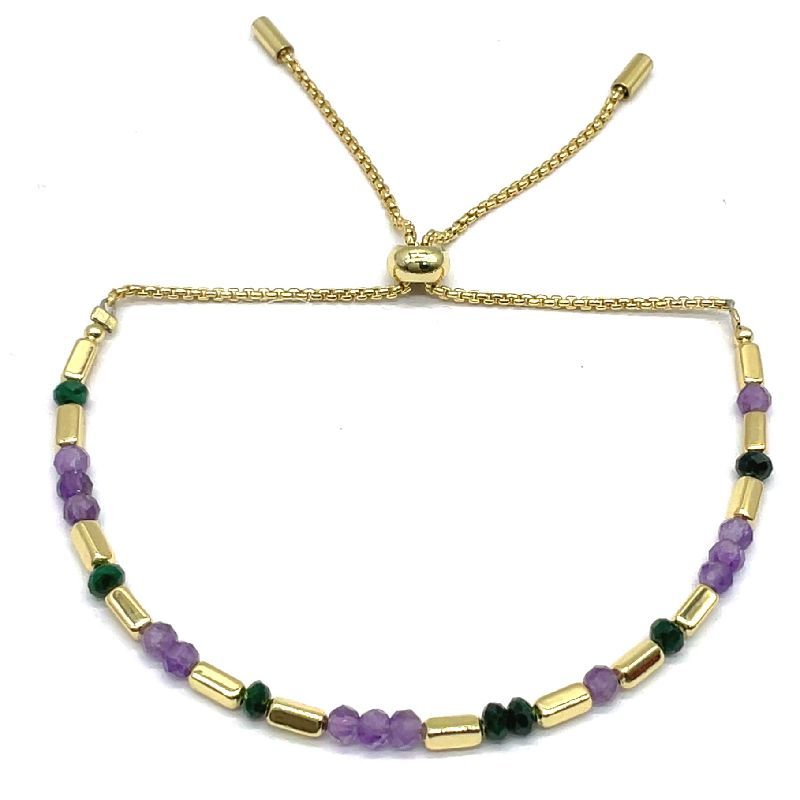 AMETHYSTS ROUND CORNER RECTANGULAR BEADS BRACELET 