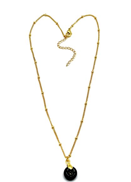 BLACK AGATE ABACUS BEAD PENDANT NECKLACE