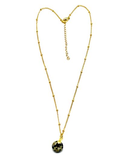 SPOTTED STONE ABACUS BEAD PENDANT NECKLACE