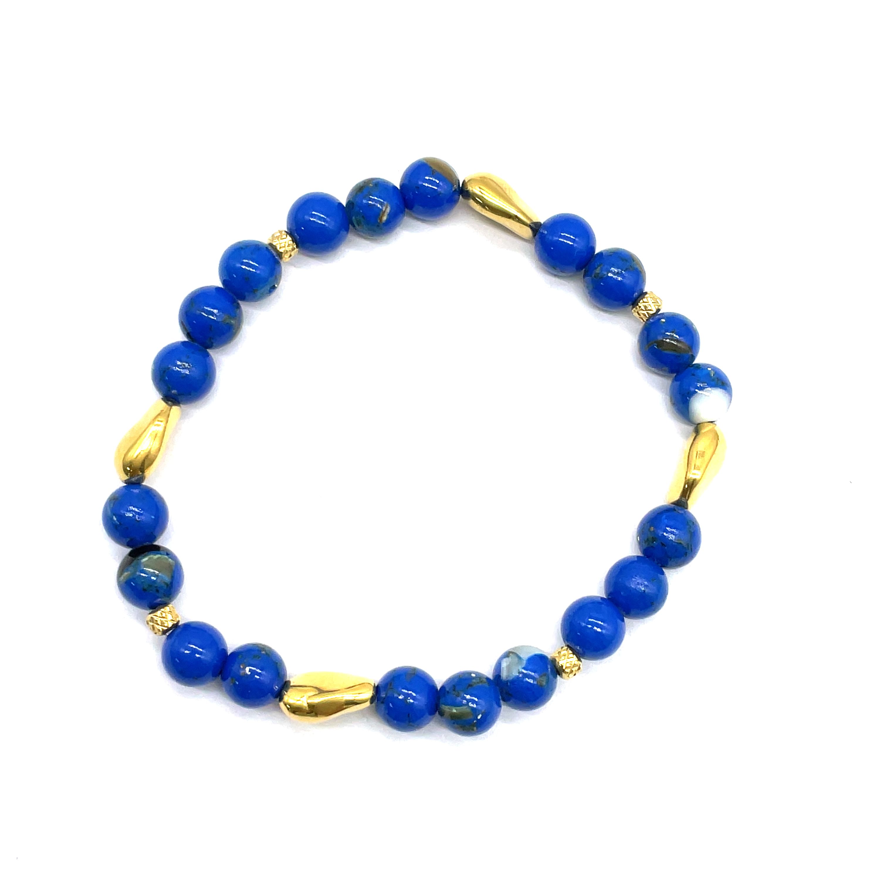 6MM BLUE SHELL PINE ROUND BEADS BRACELET