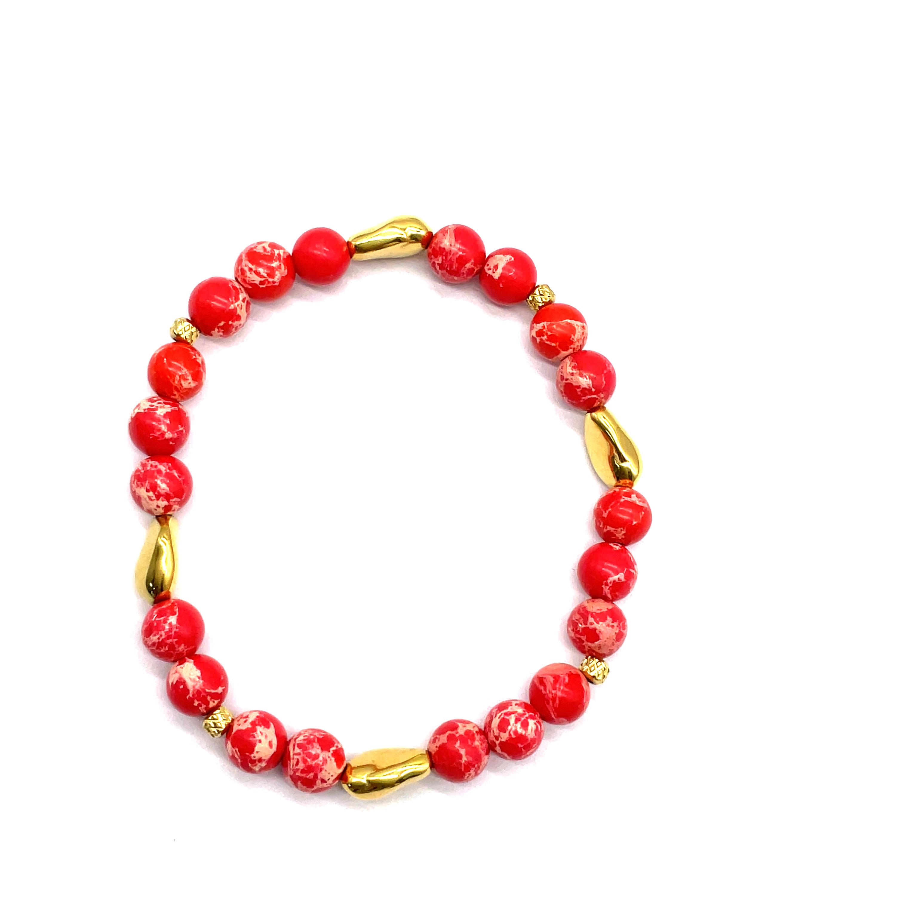 6MM RED SHELL PINE ROUND BEADS BRACELET