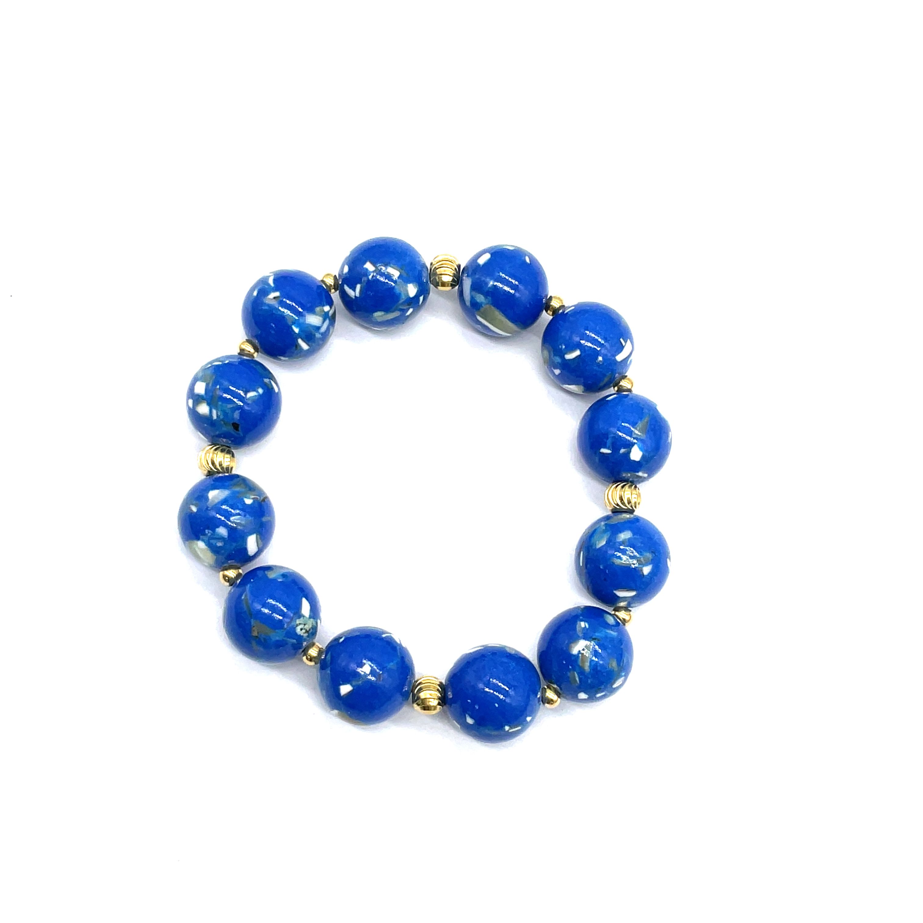 12MM BLUE MATILLO ROUND BEADS BRACELET