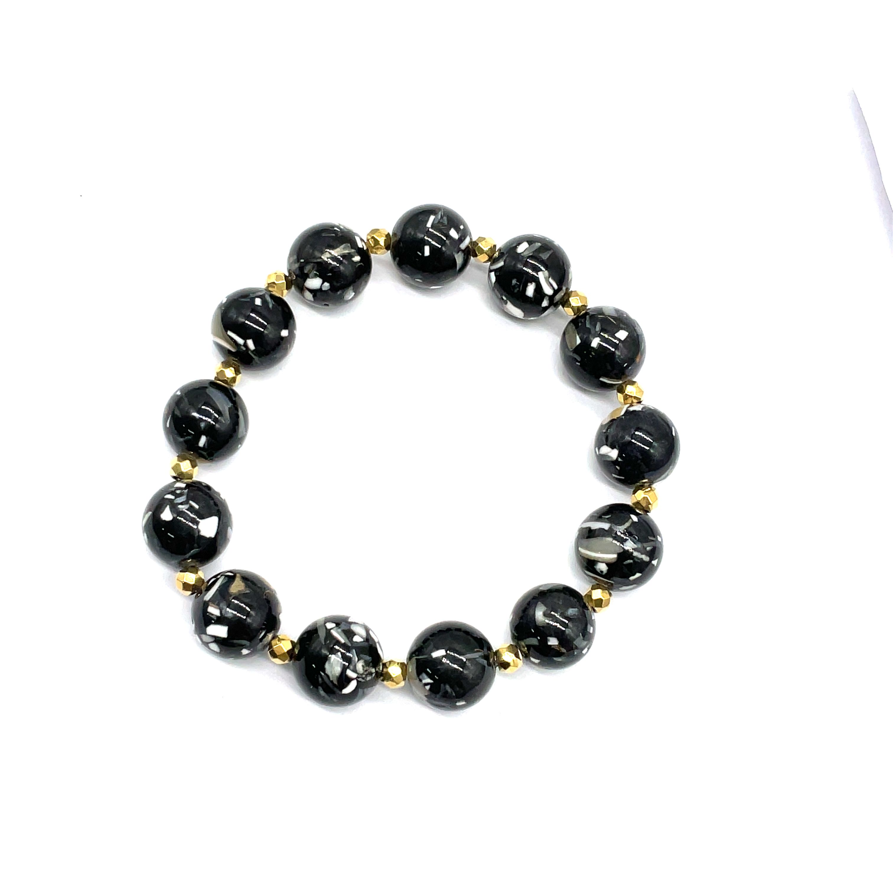 12MM BLACK MATILLO ROUND BEADS BRACELET 
