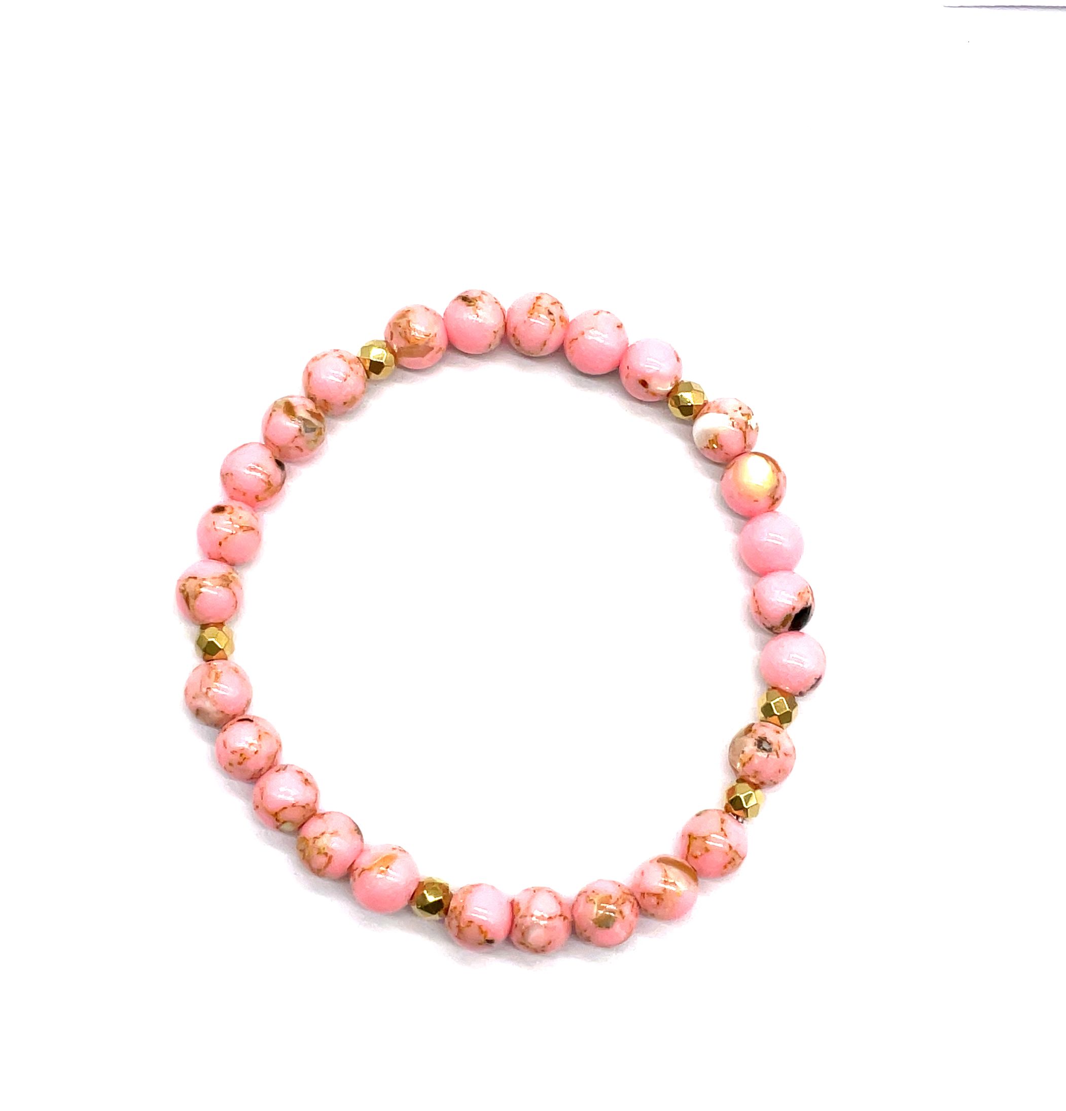 6MM LIGHT PINK SHELL PINE ROUND BEADS BRACELET