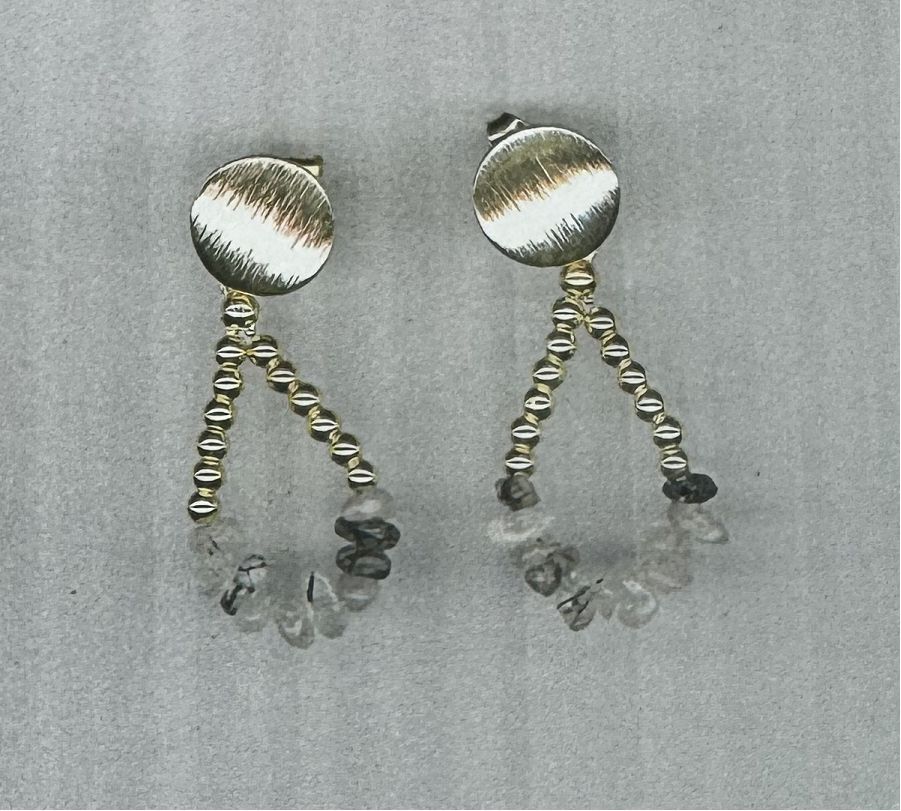 BLACK HAIR CRYSTAL STUD EARRINGS
