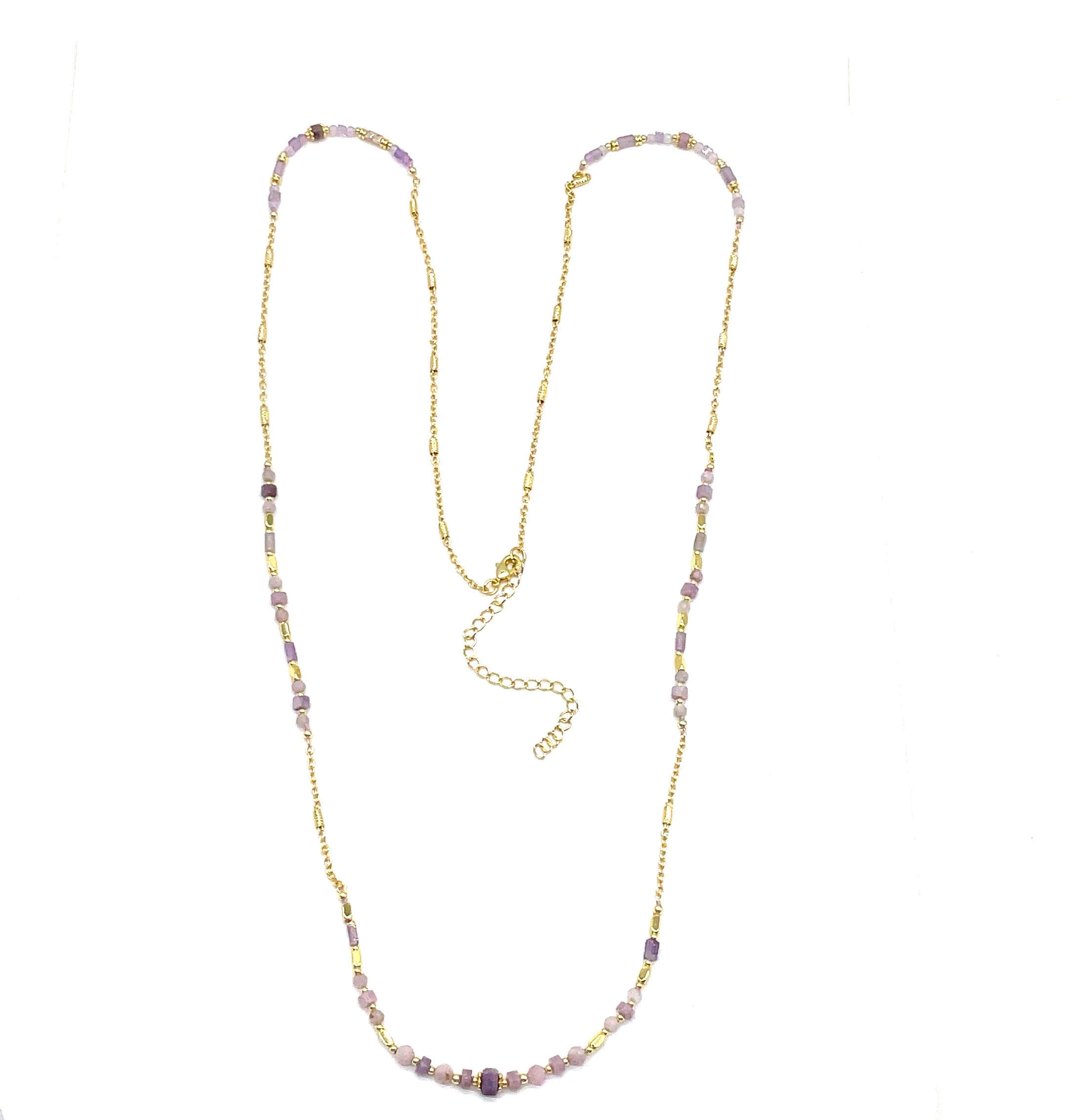 LIGHT AMETHYSTS RECTANGULAR PILLAR NECKLACE