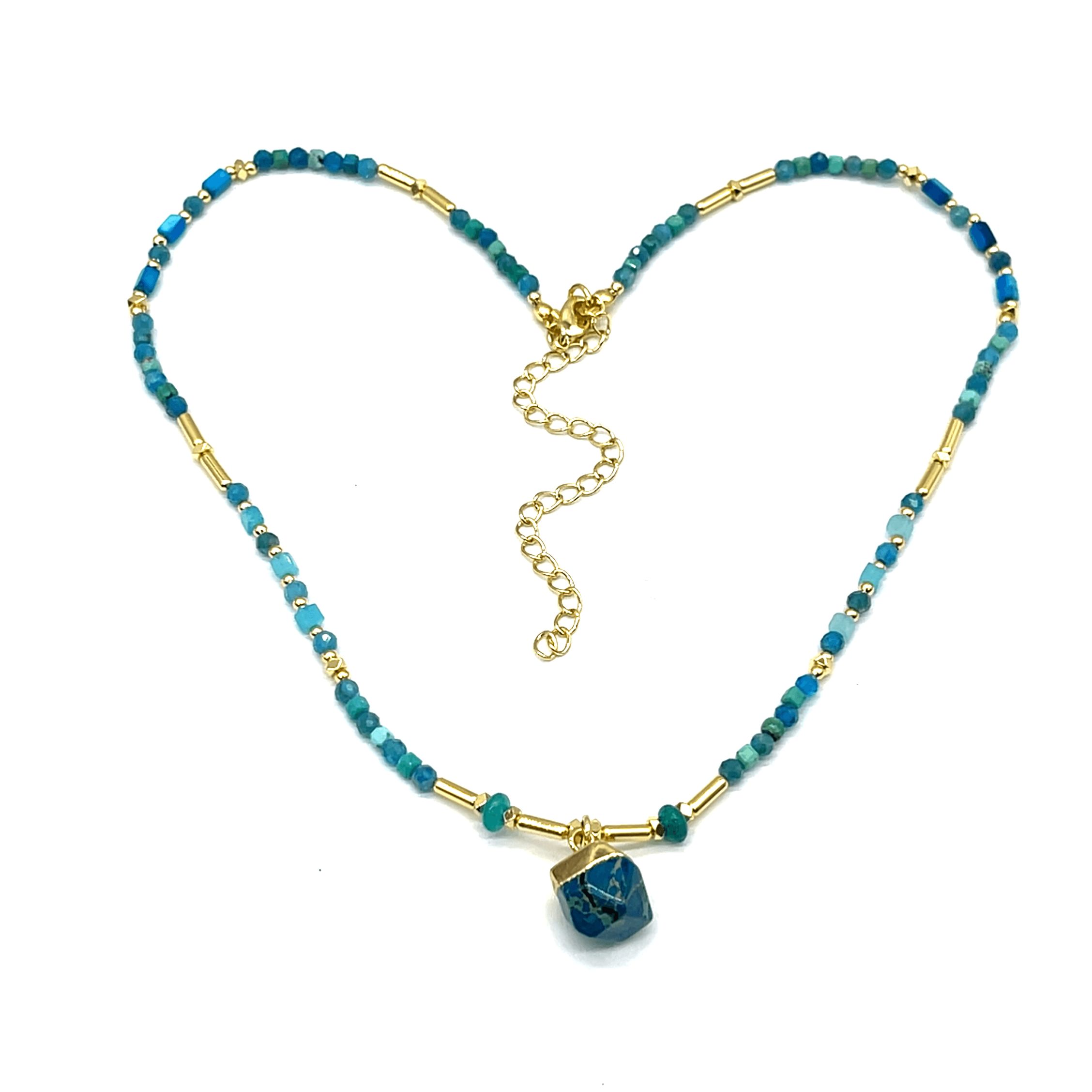 BLUE OCTAGONAL PILLAR IMPERIAL STONE NECKLACE