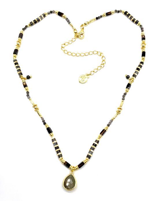 BLACK WATER-DROP NATURAL STONE NECKLACE 