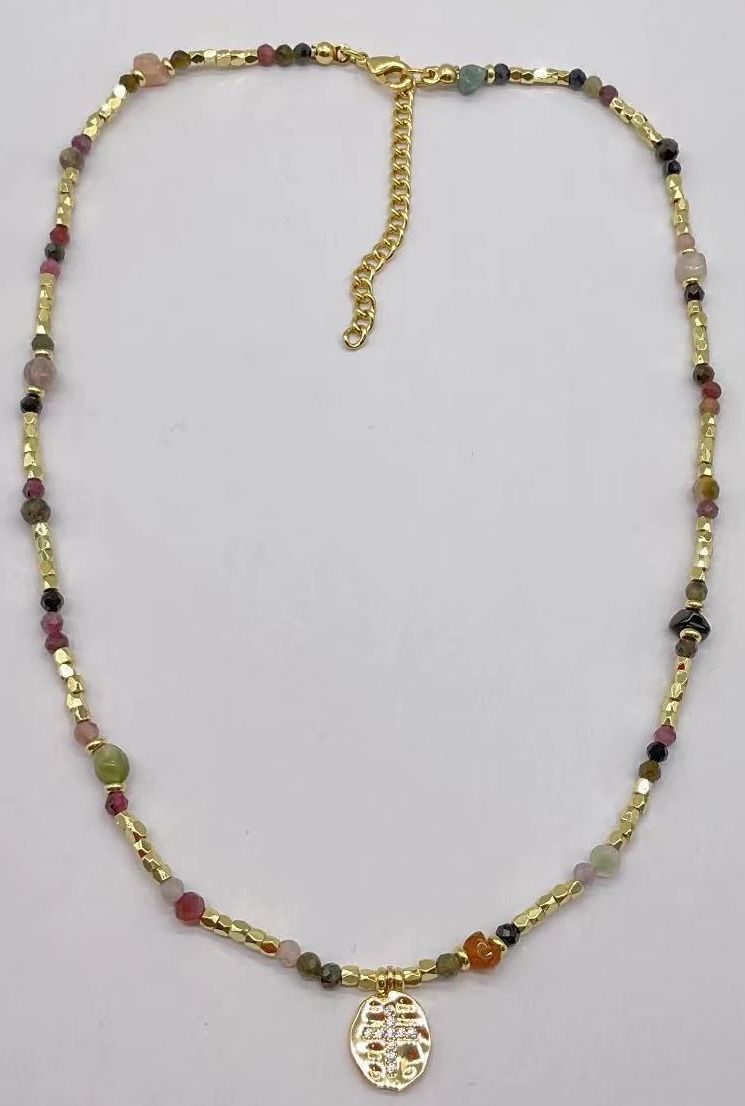 CROSS WITH DIAMONDS PENDANT TOURMALINE NECKALCE