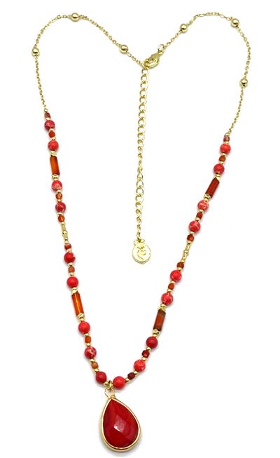 RED WATER DROP NATURAL STONE PENDANT NECKLACE