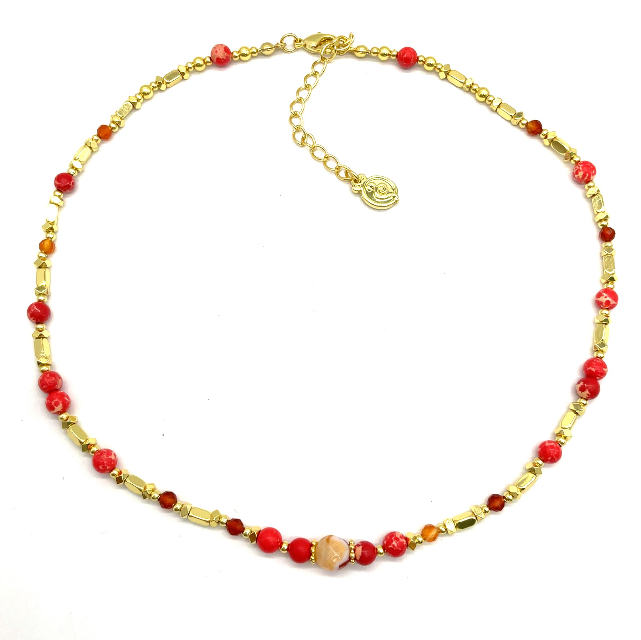 RED EMPEROR STONES ROUNDED RECTANGULAR BEADS NECKLACE