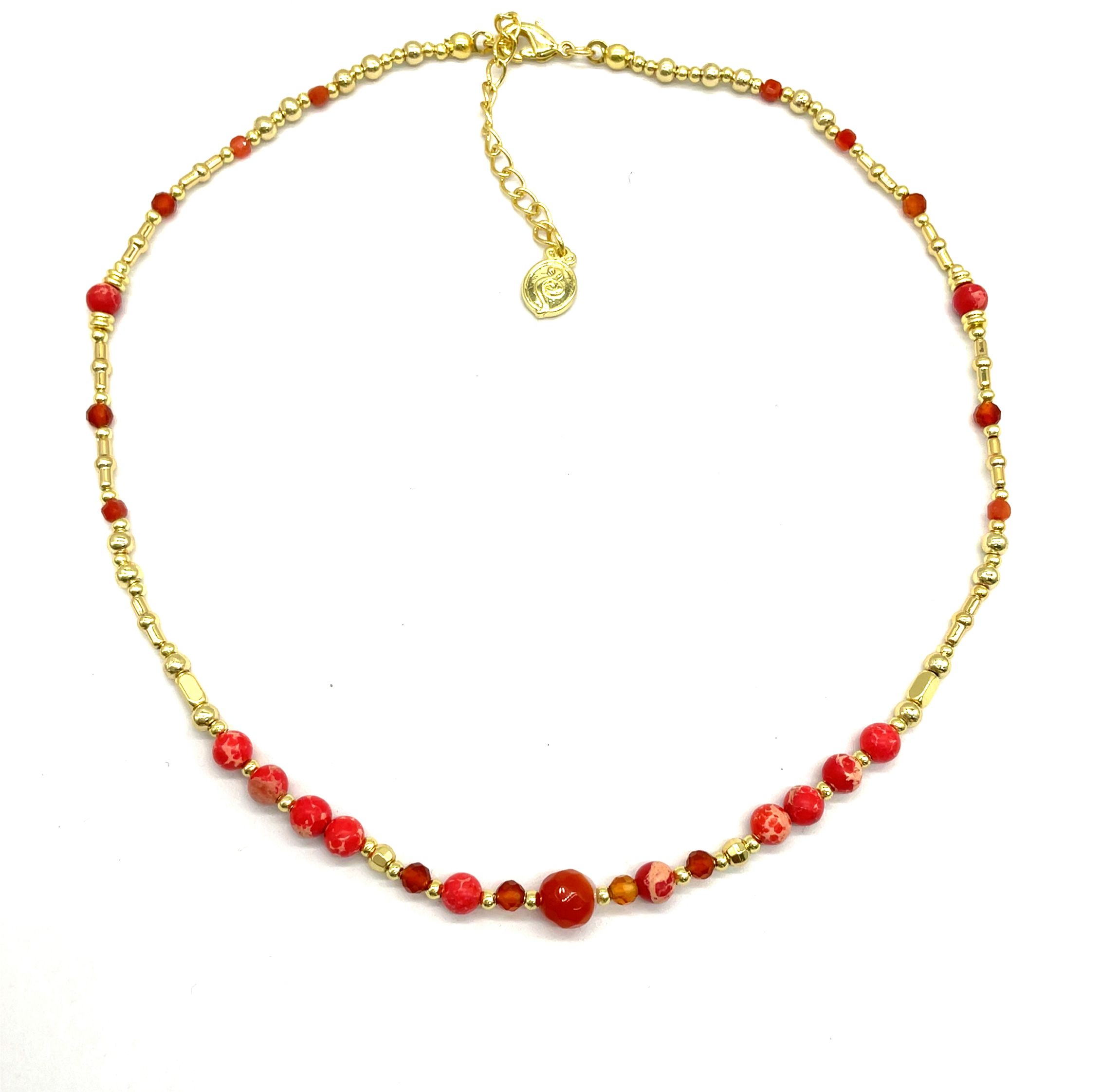 RED AGALMATOLITE PERFORATED BEADS NECKLACE