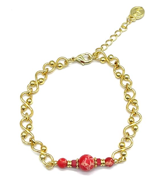 2.0 1:1 S-PATTERN CHAIN RED ROUND BEAD BRACELET