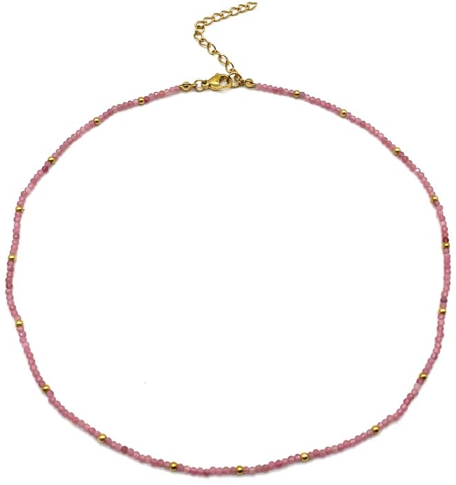 PINK TOURMALINE ROUND BEADS NECKLACE