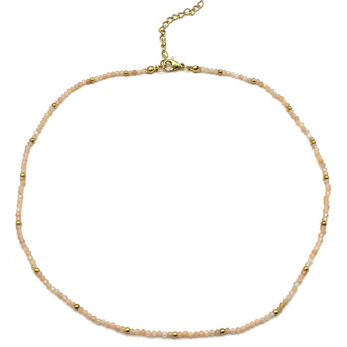 PEACH MOONSTONE ROUND BEADS NECKLACE