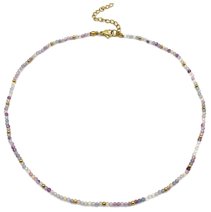 RAINBOW FLUORITE ROUND BEADS NECKLACE