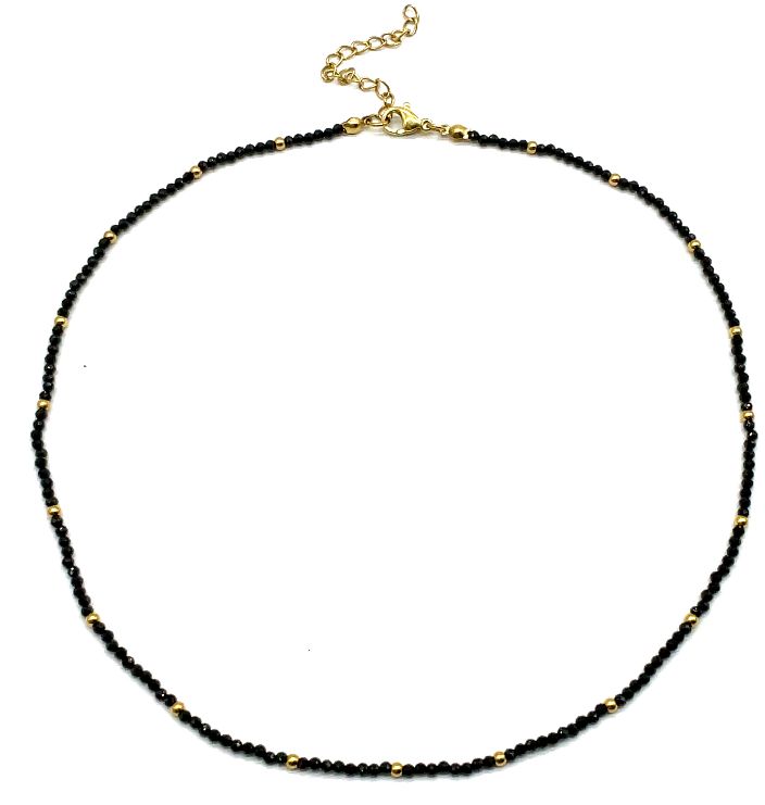 BLACK SPINEL ROUND BEADS NECKLACE