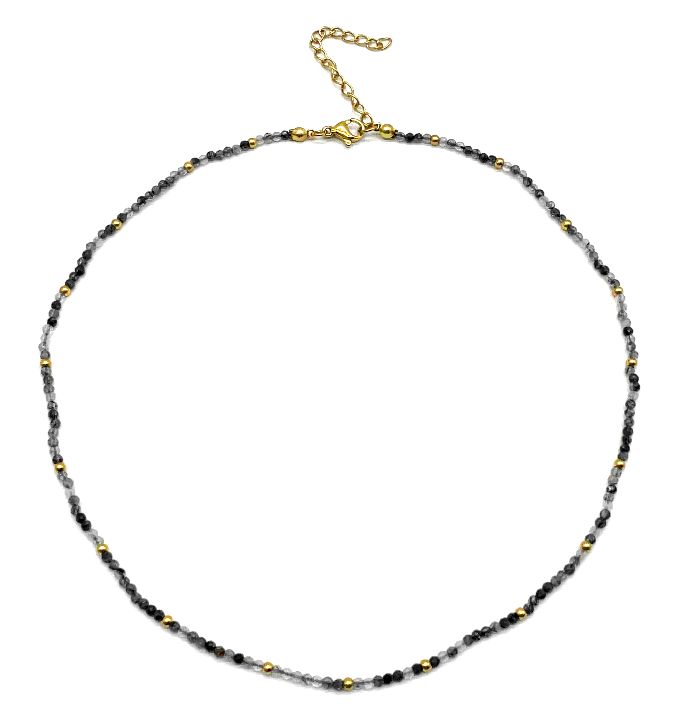 BLACK RUTIATED QUARTZ ROUND BEADS NECKLACE