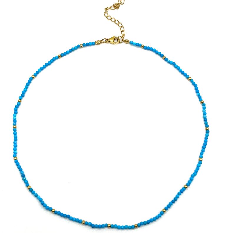 BLUE TURQUOISE ROUND BEADS NECKLACE