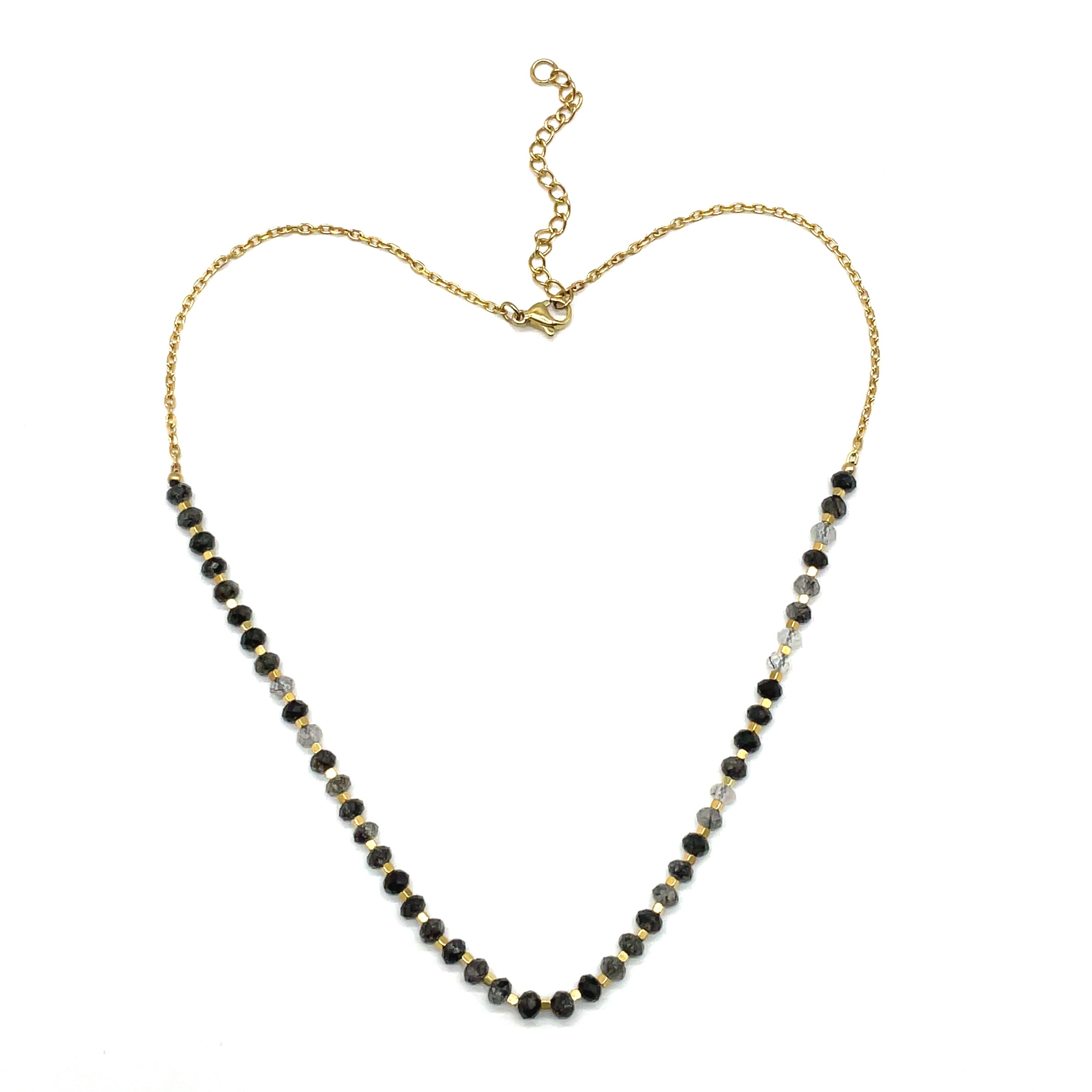 BLACK RUTIATED QUARTZ ABACUS BEADS NECKLACE