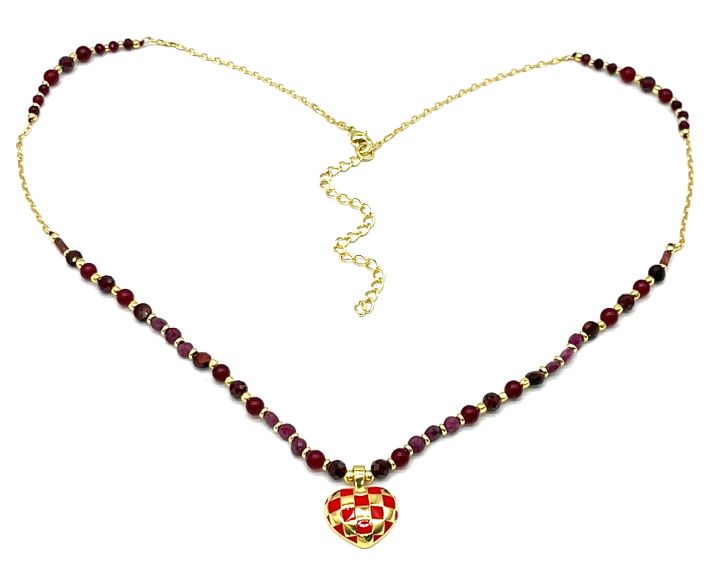 CHECKERED HEART-SHAPED PENDANT NECKLACE